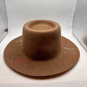 Target Retro Inspired Wool Embroidered Floral Wide Brim Hat Beige/Brown